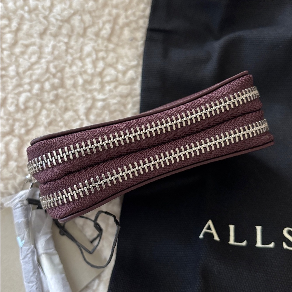 All Saints Fetch Card Burnt Red Double Zip Leather Wallet NWT 🤎
